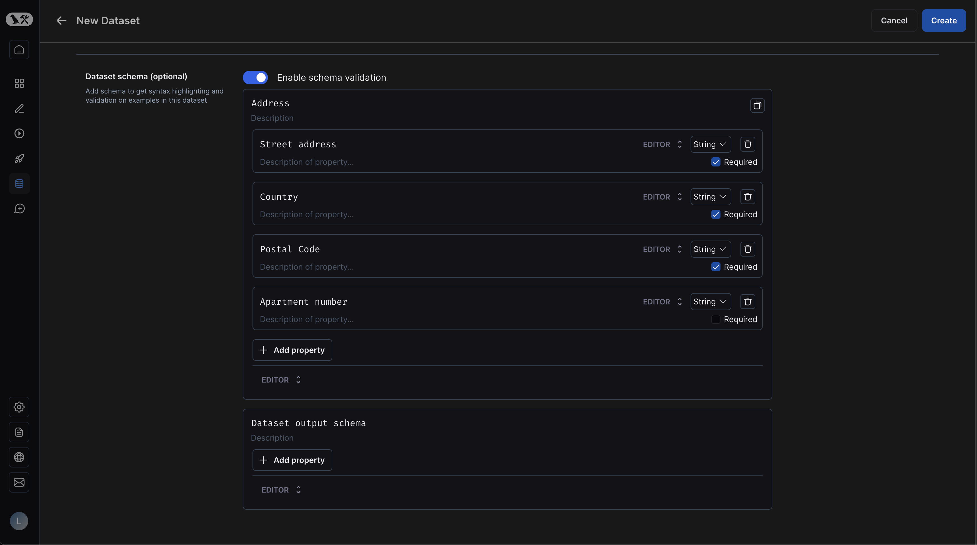 Defining dataset schema